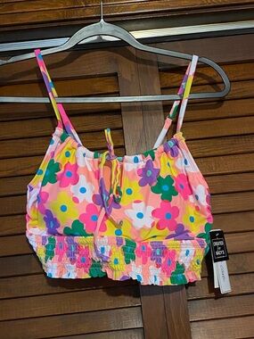 Salt & Cove Smocked Crop Tank Top - Bright Multicolor Floral Sz XL